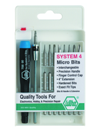 27 Piece - System 4 Micro Bit Interchangeable Set - #75991 - Includes: Handle and Slotted; Phillips; Torx®; Hex Inch Micro Bits. 105mm Bit Extension - In Compact Fold Out Box - USA Tool & Supply