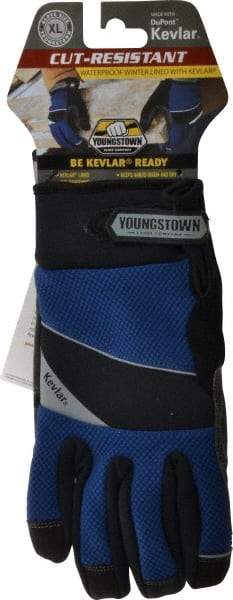 Youngstown - Size XL (10), ANSI Cut Lvl 4, Puncture Lvl 3, Abrasion Lvl 4, Kevlar Cut & Puncture Resistant Gloves - Kevlar/Micro Fleece Lining, Hook & Loop Cuff, Blue/Black, Paired - USA Tool & Supply
