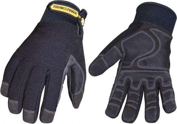 Youngstown - Size L (9) Synthetic Suede Cold Protection & Waterproof Work Gloves - For Mechanic's & Lifting, Uncoated, Hook & Loop Cuff, Full Fingered, Black, Paired - USA Tool & Supply