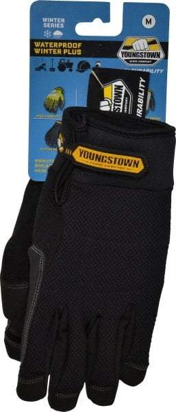 Youngstown - Size M (8) Synthetic Suede Cold Protection & Waterproof Work Gloves - For Mechanic's & Lifting, Uncoated, Hook & Loop Cuff, Full Fingered, Black, Paired - USA Tool & Supply