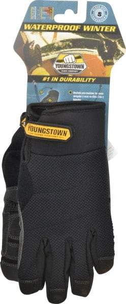 Youngstown - Size S (7) Synthetic Suede Cold Protection & Waterproof Work Gloves - For Mechanic's & Lifting, Uncoated, Hook & Loop Cuff, Full Fingered, Black, Paired - USA Tool & Supply