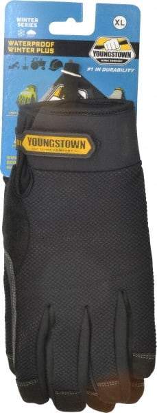Youngstown - Size XL (10) Synthetic Suede Cold Protection & Waterproof Work Gloves - For Mechanic's & Lifting, Uncoated, Hook & Loop Cuff, Full Fingered, Black, Paired - USA Tool & Supply