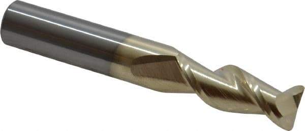 Accupro - 3/8", 2 Flute, Single End, Solid Carbide, 0.045" Corner Radius End Mill - 2-1/2" OAL, 45° Helix, Right Hand Flute, 1" LOC, Right Hand Cut - USA Tool & Supply