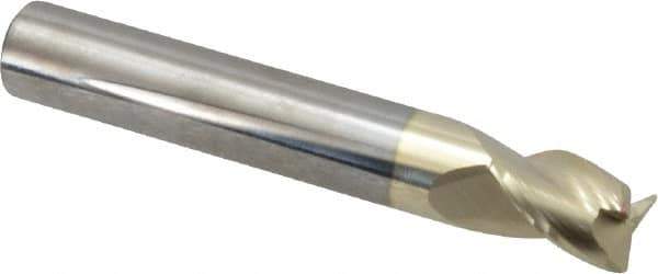 Accupro - 3/8", 3 Flute, Single End, Solid Carbide, 0.02" Corner Radius End Mill - 2-1/2" OAL, 37° Helix, Right Hand Flute, 1/2" LOC, Right Hand Cut - USA Tool & Supply