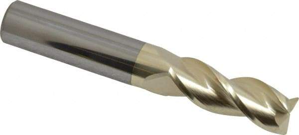 Accupro - 3/8", 3 Flute, Single End, Solid Carbide, 0.02" Corner Radius End Mill - 2-1/2" OAL, 37° Helix, Right Hand Flute, 1" LOC, Right Hand Cut - USA Tool & Supply