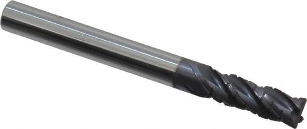 Accupro - 1/4" Diam, 3/4" LOC, 4 Flute Solid Carbide Corner Chamfer Roughing End Mill - AlTiN Finish, 2-1/2" OAL, 1/4" Shank Diam, Single End, 30° Helix - USA Tool & Supply
