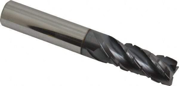 Accupro - 3/8" Diam, 1" LOC, 4 Flute Solid Carbide Corner Chamfer Roughing End Mill - AlTiN Finish, 2-1/2" OAL, 3/8" Shank Diam, Single End, 30° Helix - USA Tool & Supply