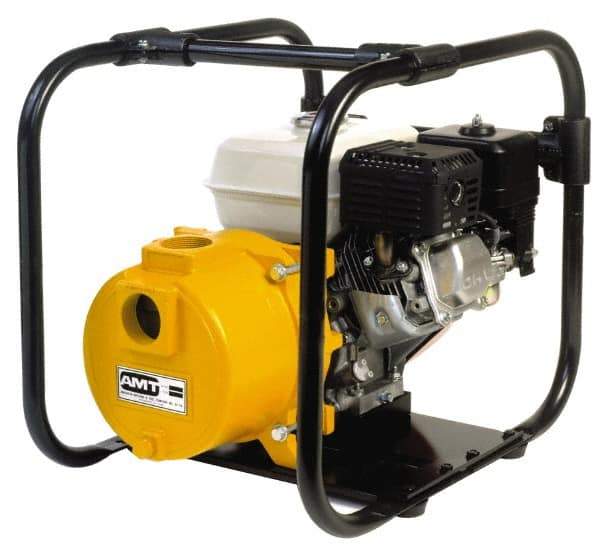 American Machine & Tool - 5.5 HP, 3,600 RPM, 2 Port Size, 1 Solids Handling, Honda OHV, Self Priming Engine Pump - Cast Iron, 3.8 Quart Tank Size, Buna-N and Silicon Carbide Shaft Seal, Stainless Steel Shaft Sleeve - USA Tool & Supply