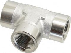 Made in USA - 1/2" Grade 316 Stainless Steel Pipe Tee - FNPTF x FNPTF x FNPTF End Connections - USA Tool & Supply
