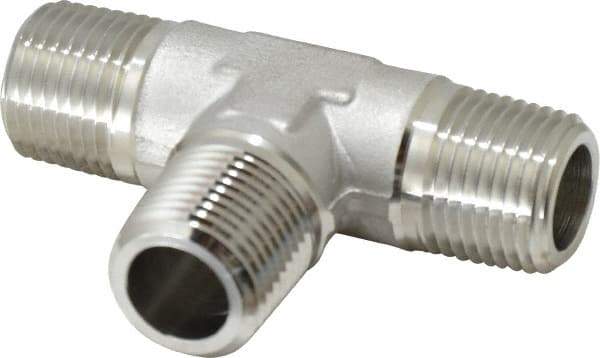 Made in USA - 1-1/4" Grade 316 Stainless Steel Pipe Tee - MNPT End Connections, 1,500 psi - USA Tool & Supply