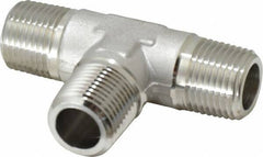 Made in USA - 3/8" Grade 316 Stainless Steel Pipe Tee - MNPTF x MNPTF x MNPTF End Connections - USA Tool & Supply
