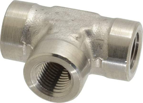 Made in USA - 1/4" Grade 316 Stainless Steel Pipe Tee - FNPTF x FNPTF x FNPTF End Connections - USA Tool & Supply