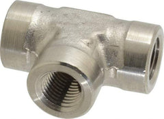 Made in USA - 1/4" Grade 316 Stainless Steel Pipe Tee - FNPTF x FNPTF x FNPTF End Connections - USA Tool & Supply