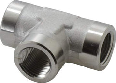 Made in USA - 3/8" Grade 316 Stainless Steel Pipe Tee - FNPTF x FNPTF x FNPTF End Connections - USA Tool & Supply