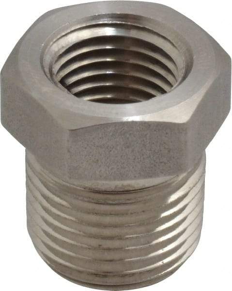 Made in USA - 3/8 x 1/4" Grade 316 Stainless Steel Pipe Hex Bushing - MNPTF x FNPTF End Connections - USA Tool & Supply