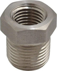 Made in USA - 3/8 x 1/4" Grade 316 Stainless Steel Pipe Hex Bushing - MNPTF x FNPTF End Connections - USA Tool & Supply