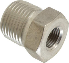 Made in USA - 3/8 x 1/8" Grade 316 Stainless Steel Pipe Hex Bushing - MNPTF x FNPTF End Connections - USA Tool & Supply
