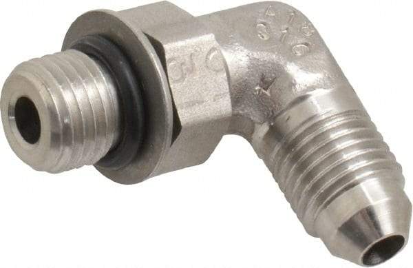 Made in USA - 1/4" Tube OD, 37° Stainless Steel Flared Tube Male Elbow - 7/16-20 UNF, Flared to Male SAE O-Ring, 90° Ends - USA Tool & Supply