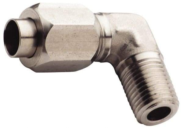 Made in USA - 1/2" Tube OD, 37° Stainless Steel Flared Tube Male Elbow - 1-11-1/2 NPTF, Flare x MNPTF Ends - USA Tool & Supply