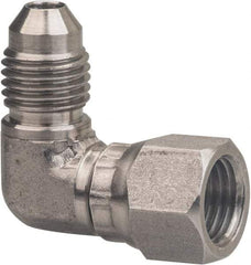 Made in USA - 5/8" Tube OD, 37° Stainless Steel Flared Tube Female Elbow - 7/8-14 UNF, Flared to Female JIC Swivel , 90° Ends - USA Tool & Supply