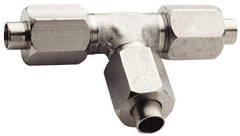 Made in USA - 5/8" Tube OD, 37° Stainless Steel Flared Tube Union Tee - 7/8-14 UNF, Flare x Flare x Flare Ends - USA Tool & Supply