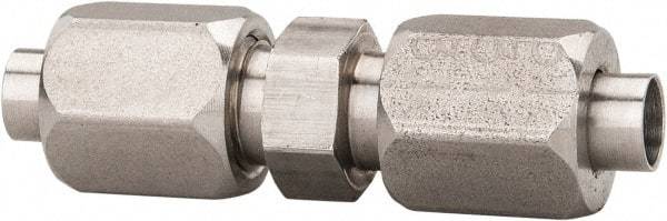 Made in USA - 1/2" Tube OD, 37° Stainless Steel Flared Tube Union - 3/4-16 x 9/16-18 UNF, Flare x Flare Ends - USA Tool & Supply