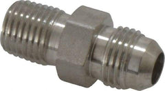 Made in USA - 3/8" Tube OD, 37° Stainless Steel Flared Tube Male Connector - 1/4-18 NPTF, Flare x MNPTF Ends - USA Tool & Supply