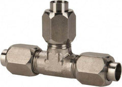 Made in USA - 3/8" Tube OD, 37° Stainless Steel Flared Tube Union Tee - 9/16-18 UNF, Flare x Flare x Flare Ends - USA Tool & Supply