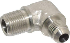 Made in USA - 3/8" Tube OD, 37° Stainless Steel Flared Tube Male Elbow - 3/8-18 NPTF, Flare x MNPTF Ends - USA Tool & Supply