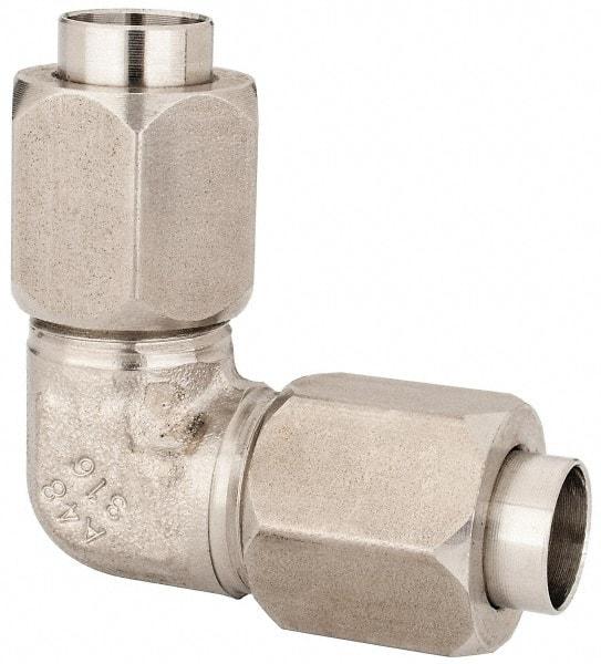 Made in USA - 1/2" Tube OD, 37° Stainless Steel Flared Tube Union Elbow - 3/4-16 UNF, Flare x Flare Ends - USA Tool & Supply