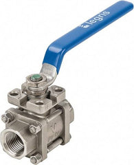 Legris - 3/8" Pipe, Full Port, Stainless Steel Standard Ball Valve - 3 Piece, Inline - One Way Flow, FBSPP x FBSPP Ends, Lever Handle, 696 WOG - USA Tool & Supply