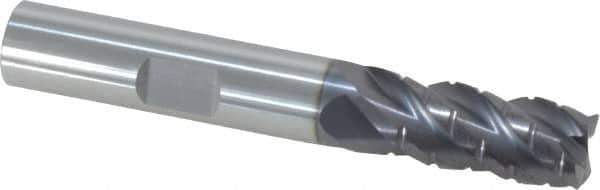 ProMax - 3/8" Diam, 7/8" LOC, 4 Flute Solid Carbide Roughing & Finishing Corner Radius End Mill - AlTiN Finish, 2-1/2" OAL, 3/8" Shank Diam, Weldon Shank, 40° Helix, Centercutting, Regular Length - USA Tool & Supply