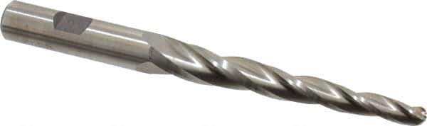 Made in USA - 2° Taper Angle per Side, 1/4" Small End Diam, 3-1/4" LOC, High Speed Steel 3 Flute Tapered Ball End Mill - 5-1/2" OAL, 1/2" Shank Diam - USA Tool & Supply