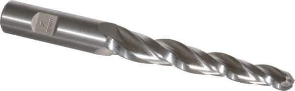 Made in USA - 2° Taper Angle per Side, 3/8" Small End Diam, 3-1/4" LOC, High Speed Steel 3 Flute Tapered Ball End Mill - 5-1/2" OAL, 5/8" Shank Diam - USA Tool & Supply