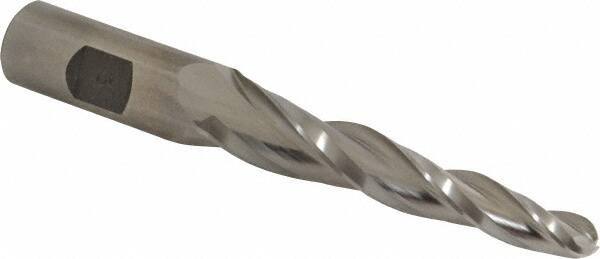Made in USA - 3° Taper Angle per Side, 3/8" Small End Diam, 3-1/4" LOC, High Speed Steel 3 Flute Tapered Ball End Mill - 5-1/2" OAL, 3/4" Shank Diam - USA Tool & Supply