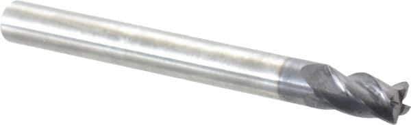 RobbJack - 1/4" Diam, Fine Pitch, 3/8" LOC, 4 Flute Solid Carbide 0.017-0.019" Corner Radius Roughing End Mill - AlTiN Finish, 2-1/2" OAL, 1/4" Shank Diam, Single End, Centercutting - USA Tool & Supply