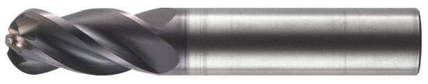 RobbJack - 10mm Diam, 20mm LOC, 4 Flute Solid Carbide Ball End Mill - AlTiN Finish, Single End, 72mm OAL, 10mm Shank Diam, Spiral Flute - USA Tool & Supply