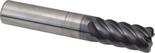 RobbJack - 1/2", 6 Flute, Single End, Solid Carbide, 0.06" Corner Radius End Mill - 3" OAL, 45° Helix, Right Hand Flute, 1" LOC, Right Hand Cut - USA Tool & Supply
