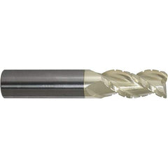 ProMax - 3/8" Diam, 5/8" LOC, 3 Flute Solid Carbide Roughing & Finishing Corner Radius End Mill - ZrN Finish, 2" OAL, 3/8" Shank Diam, Weldon Shank, 40° Helix, Centercutting, Stub Length - USA Tool & Supply