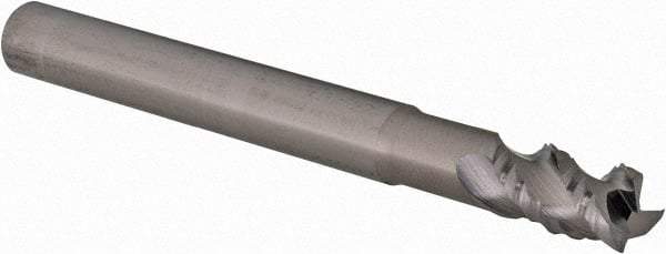 Iscar - 1/4" Diam, Coarse Pitch, 3/8" LOC, 3 Flute Solid Carbide 0.008" Corner Radius Roughing End Mill - Uncoated, 2-1/2" OAL, 1/4" Shank Diam, Single End, Extended Reach, 45° Helix - USA Tool & Supply