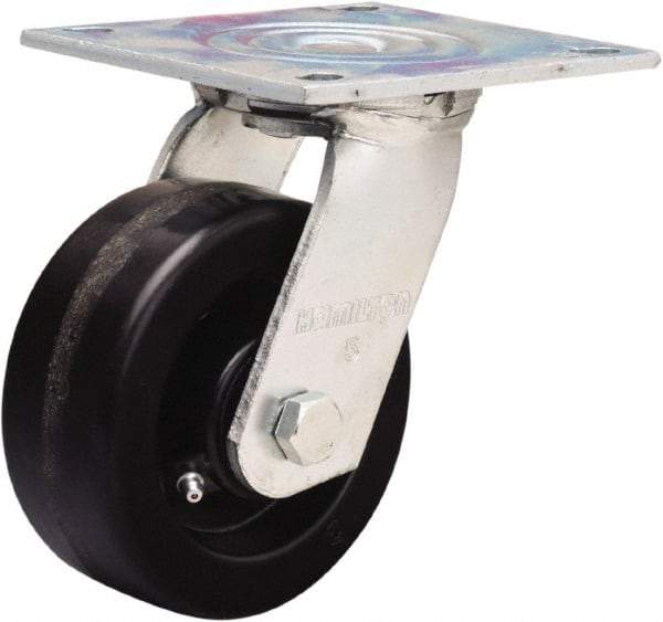 Hamilton - 5" Diam x 2" Wide x 6-1/2" OAH Top Plate Mount Swivel Caster - Phenolic, 900 Lb Capacity, Straight Roller Bearing, 5 x 5-1/2" Plate - USA Tool & Supply