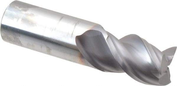 Niagara Cutter - 3/4", 1" LOC, 3/4" Shank Diam, 3" OAL, 3 Flute, Solid Carbide Square End Mill - Single End, TiCN Finish, Spiral Flute, 45° Helix, Centercutting, Right Hand Cut, Right Hand Flute, Series A345 - USA Tool & Supply
