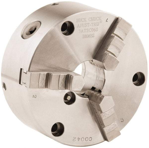 Buck Chuck Company - 3 Jaws, 12" Diam, Self Centering Manual Lathe Chuck - Front Mount, Adjustable, 2,300 Max RPM, 4.14" Through Hole Diam, Forged Steel - USA Tool & Supply