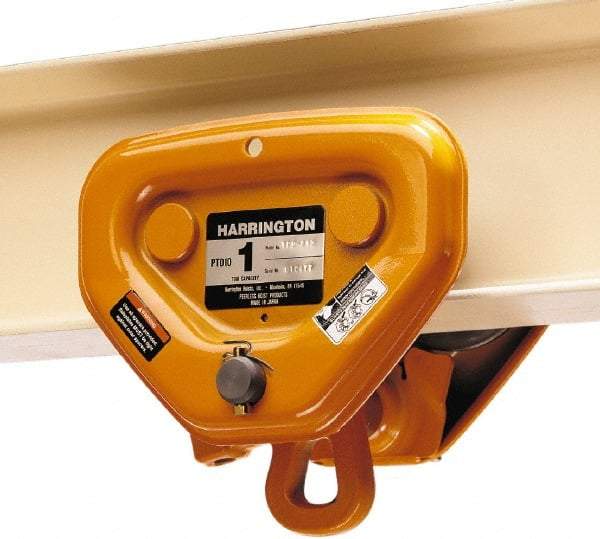 Harrington Hoist - 5 Ton Capacity Plain Trolley - 4-59/64" to 7-1/64" Flange Width, 78.703" Min Radius - USA Tool & Supply