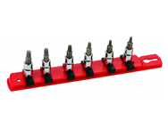 6 Piece - T10 - T30 on Rail - 1/4" Square Drive with 1/4" Replaceable Hex Bit - Torx Bit Socket Set - USA Tool & Supply
