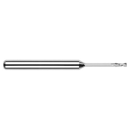 Miniature End Mills - Long Reach, Standard Flute - 0.0300″ Cutter Diameter × 0.0900″ Length of Cut × 0.3750″ (3/8″) Reach Carbide Square End Mill, 2 Flutes