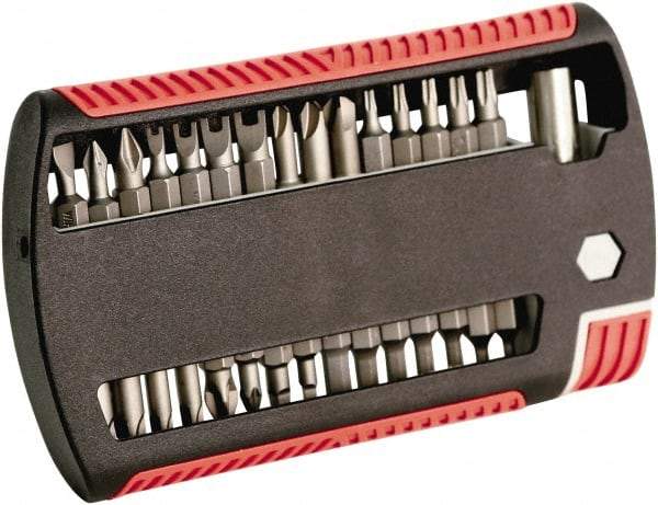 Wiha - 31 Piece, 1/4" Drive Screwdriver Bit Set - #1 to #2 Phillips, 5/64 to 1/4" Hex, T8 to T25 Torx, #1 & #2 Pozidriv - USA Tool & Supply