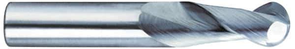 SGS - 5/16" Diam, 13/16" LOC, 2 Flute Solid Carbide Ball End Mill - TiB2 Finish, Single End, 2-1/2" OAL, 5/16" Shank Diam, Spiral Flute - USA Tool & Supply