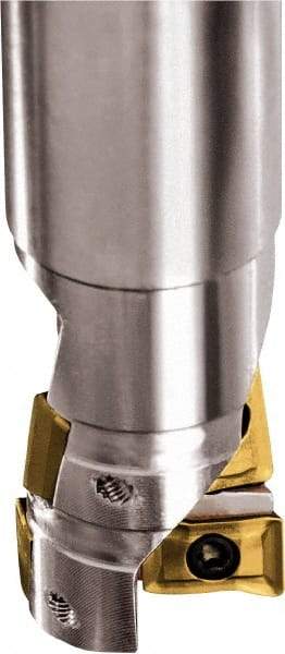 Kyocera - 32mm Cut Diam, 9.5mm Max Depth of Cut, 32mm Shank Diam, 180mm OAL, Indexable Square Shoulder End Mill - GOMT 160408ER-D, JOMT 160408ER-D Inserts, Cylindrical Shank, 90° Lead Angle - USA Tool & Supply