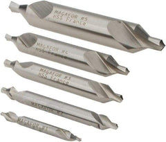 Magafor - 5 Piece, #1 to 5, 1/8 to 7/16" Body Diam, 3/64 to 3/16" Point Diam, Plain Edge, High Speed Steel Combo Drill & Countersink Set - 60° Incl Angle, 0.067 to 0.256" Point Length, 1/8 to 2-3/4" OAL, Double End, 115 Series Compatibility - USA Tool & Supply